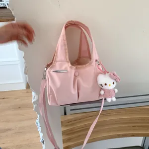 Women Minimalist Nylon Tote Bag Small Pleated Shoulder Bag Casual Crossbody Commuting Handbag With Top Handle Stylish Daily Bag