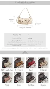 Detalle del bolso vintage de PU para mujer con dimensiones y ocho colores disponibles