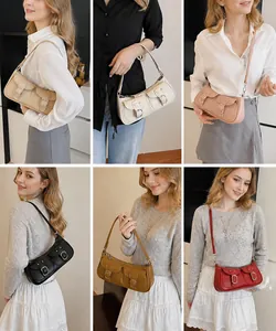 Collage de bolsos de hombro elegantes para mujer en seis colores y texturas de cuero PU