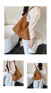 Brown woven tote bag shown from multiple angles worn as a shoulder hobo bag