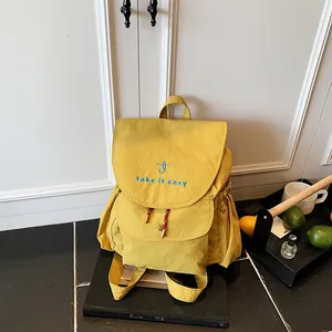 Women Casual Polyester Backpack With Letter Embroidery Drawstring Flap Closure Lightweight Fashion Travel Shoulder Bag School Daypack