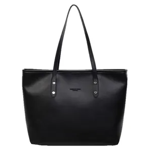 Large black minimalist tote bag in matte faux leather for office and daily use