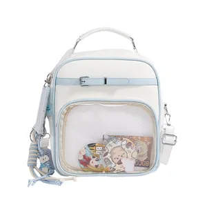 Japanese style Ita Bag with clear window and blue trim for anime pins display