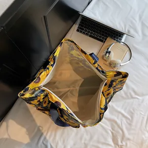 Bolso tote grande de tela Oxford con estampado de flores y girasoles para viajes