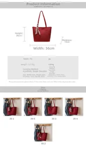 Detailed view of large red litchi pattern PU tote bag with dimensions 36x28x12cm