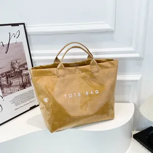 Sac Cabas Grande Capacité Femmes PVC Papier DuPont Plissé Sac à Main Imprimé Lettres Mode Sac à Épaule Shopping