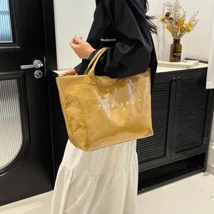 Sac fourre-tout jaune en Tyvek et PVC imperméable avec imprimé lettre pour femmes