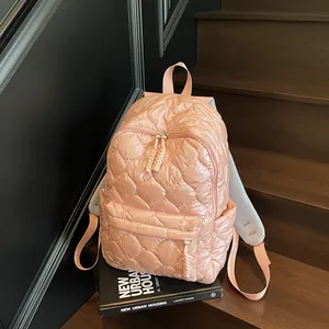 Quilted Puffer Backpack For Women Large Capacity Nylon Diamond Lattice Casual Daypack Urban Minimalist School Bag