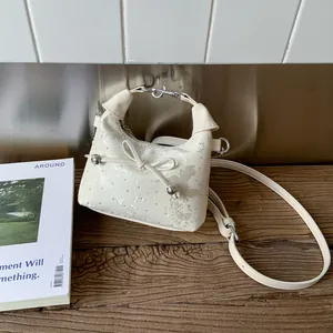 Sac Seau Mini Pour Femmes Nœud Papillon En Tissu Sac À Main Avec Poignée En Métal Vintage Douce Sac À Bandoulière Pour Quotidien Fête