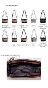 Detail view of woven bucket bag interior lining with zipper closure and color options