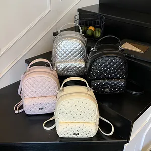 Mini sacs à dos matelassés avec strass en argent, noir, violet et beige clair