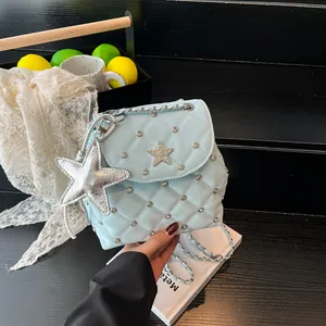 Fashion Women Quilted Mini Backpack Crossbody Bag With Star Charm Rhinestone PU Leather Korean Style Small Shoulder Bag Travel