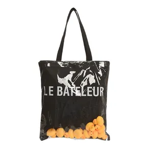 Sac cabas transparent minimaliste avec base en toile noire et décorations de canards jaunes