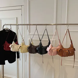 Vintage Y2K multi-pocket shoulder bags in seven colors with high-gloss leather finish