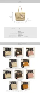 Detailed size chart and multi-color options for the large PU leather tote bag