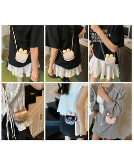Mini crossbody bags with bows and lace details in four colors shown on models