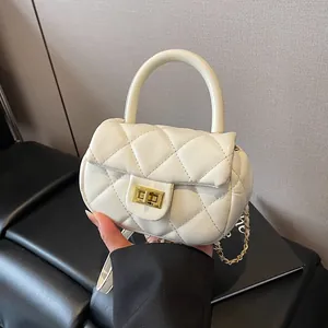 Women Quilted PU Leather Mini Handbag With Gold Chain Strap Elegant Small Square Crossbody Shoulder Bag For Daily Banquet Party Shopping Ladies Flap Purse