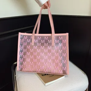 Large Capacity Transparent Jelly Tote Bag For Women Fashion Letter Print PVC Two-Piece Set Shoulder Bag With Inner Pouch