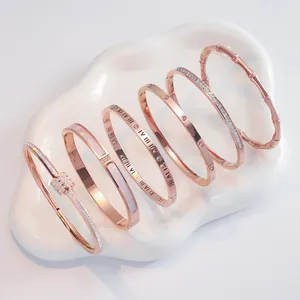 Set van luxe roségouden roestvrijstalen armbanden met Romeinse cijfers en kristallen