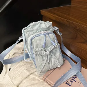 Zoete Strik Gewassen Stof Crossbody Tas Voor Vrouwen Lichtgewicht Trekkoord Schouder Telefoontasje Casual Waterflestas