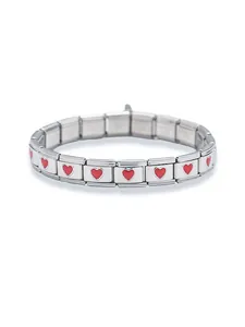 Bracelet à maillons modulaires en acier inoxydable avec un cœur en émail rouge