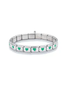 Italienisches Charm-Armband aus Edelstahl mit lebendigen grünen Emaille-Herzen