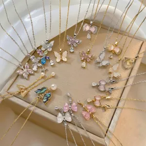 Elegant Butterfly and Bowknot Tassel Necklaces Set with Baroque Style and Zirconia Accents