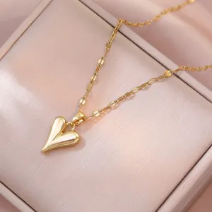 Heart Pendant Necklace Stainless Steel 3D Love Heart Gold Plated Minimalist Polished Jewelry Gift For Women Elegant