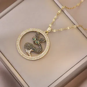 Fuchs Anhänger Halskette Titanstahl Mit Zirkon Rheinstein Einlage Goldfarbe Modeschmuck Für Damen Elegant