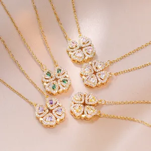 Detail van magnetische hartketting met gekleurde edelstenen en fonkelende zirkonia