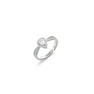 Elegant adjustable silver ring featuring a 1-carat pear-cut halo diamond design