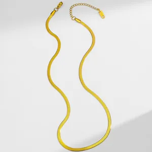 Detailed close-up of 18K gold plated stainless steel snake chain with lobster clasp and tag
