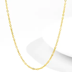 Macro shot of minimalist 18K gold plated stainless steel cable chain necklace with clasp