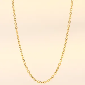 Close-up of 18K gold-plated stainless steel cable chain necklace with lobster clasp