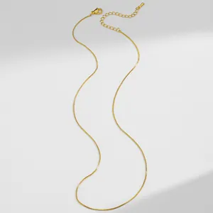 Minimalist 18K gold plated stainless steel box chain necklace with lobster clasp and extension