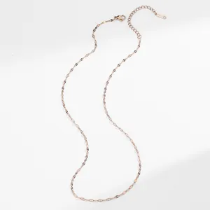 Detail of rose gold stainless steel link chain with lobster clasp and S.STEEL tag