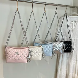 Quilted crossbody bag with star rivets and chain strap in five trendy summer colors