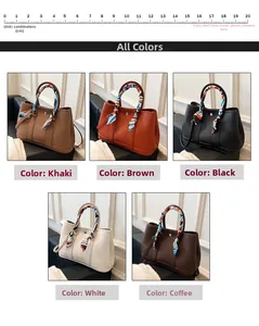 Détails de sacs à main en cuir grainé en cinq couleurs avec poignées en foulard