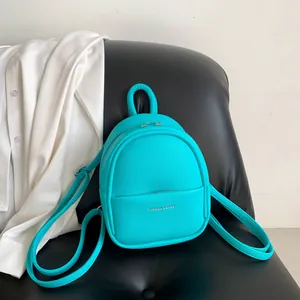Women Mini PU Leather Backpack Litchi Pattern Fashion Rucksack Solid Color Street Style Lady Small Casual Shoulder Bag