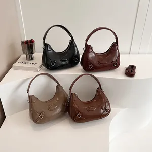 Retro large crescent shoulder bags in multiple colors with glossy crinkled texture