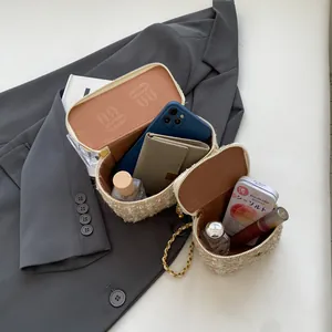 Ensemble de sacs en tweed beige à chaîne avec texture matelassée pour bandoulière