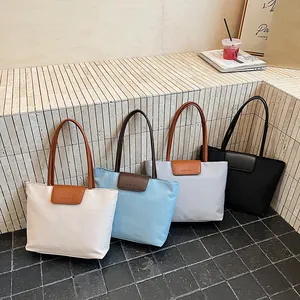 Borse tote minimaliste in tela con manici in pelle in quattro colori per ufficio e relax