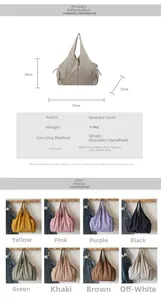 Dettaglio dei colori della borsa tote in tela con coulisse e tabella delle taglie