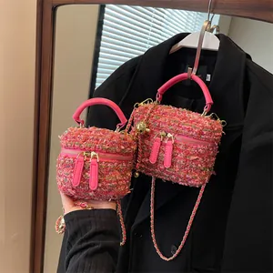 Γυναικεία Mini Τσάντα Tweed Vanity Κομψή Τσάντα Crossbody με Παγιέτες και Ρυθμιζόμενο Λουράκι Αλυσίδας Μικρή Τετράγωνη Τσάντα