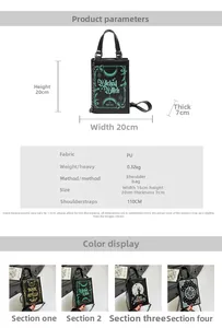 Detailed size specifications and weight info for Halloween witch book crossbody bag