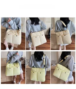 Detailed views of the dual-pocket quilted nylon crossbody bag shown in various angles