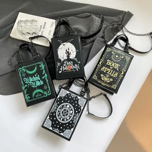 Halloween pumpkin and witch theme crossbody bags with chain straps in four styles