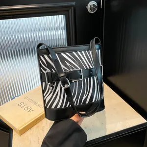 Trendy Women's PU Leather Bucket Bag Animal Print Leopard Zebra Camouflage Crossbody Shoulder Bag With Belt Buckle Chic Fashion