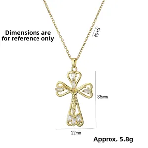 Gold plated cross necklace with micro-pave zircons and Jesus figure for women