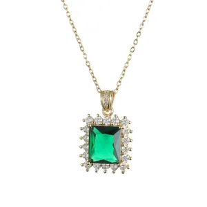 Collana Con Pendente In Zircone Verde Taglio Smeraldo Acciaio Al Titanio Placcato Oro Gioielli Geometrici Di Lusso Per Donna